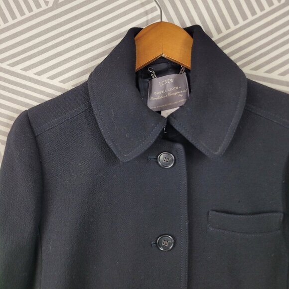 Vintage J Crew Lady Day Coat 12 Tall Wool Double Cloth Black Long Womens Italy - Picture 2 of 6